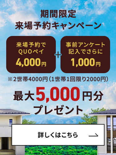 期間限定来場予約キャンペーン ペイ4,000円 事前アンケート記入でさらに1,000円 最大5000円分プレゼント